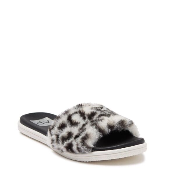 DV dolce vita | Faux Fur Slide Sandal In Black White - Picture 1 of 3